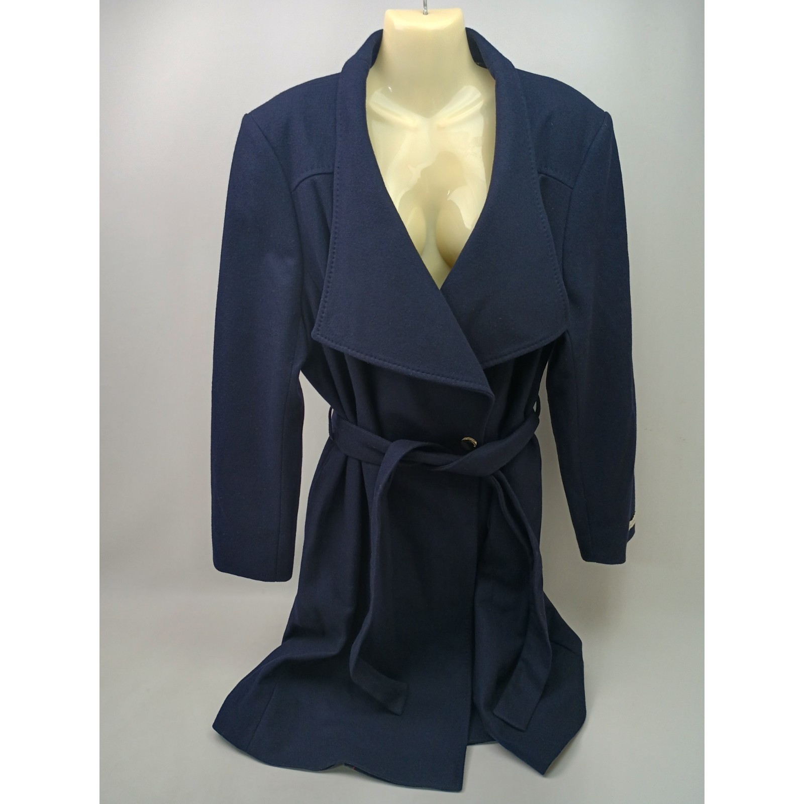 Ted Baker Women's Navy Blue Sandra Long Belted Wool Wrap Coat Size 6 / 16-18 Us